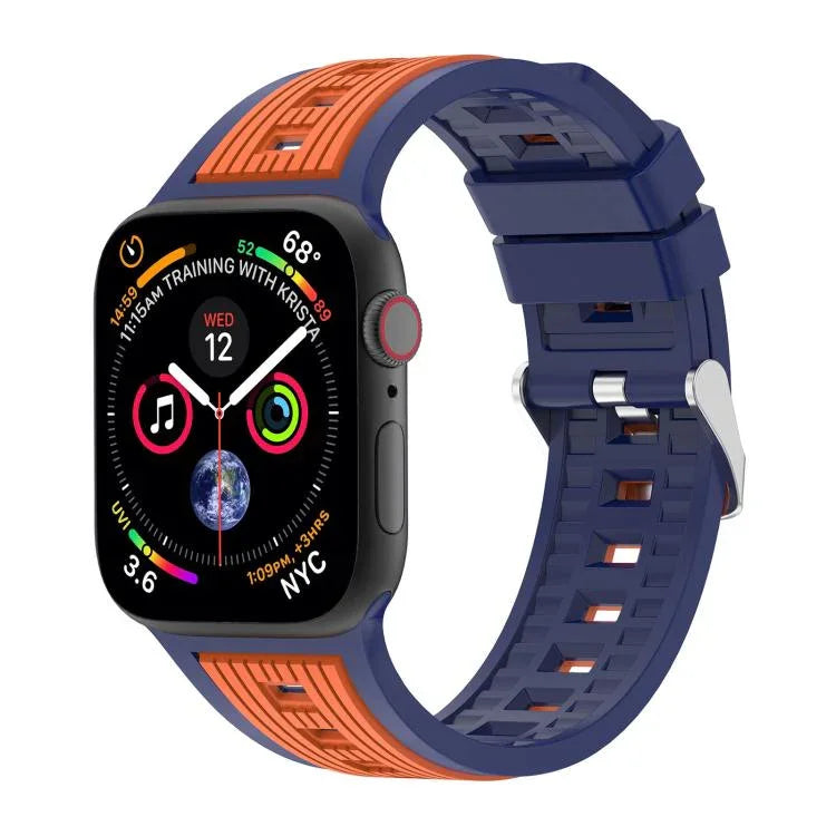 Zweifarbiges Silikonarmband mit vertikalen Streifen, passend für Apple Watch 46 mm / 49 mm / 45 mm / 44 mm und 42 mm / 41 mm / 40 mm / 38 mm
