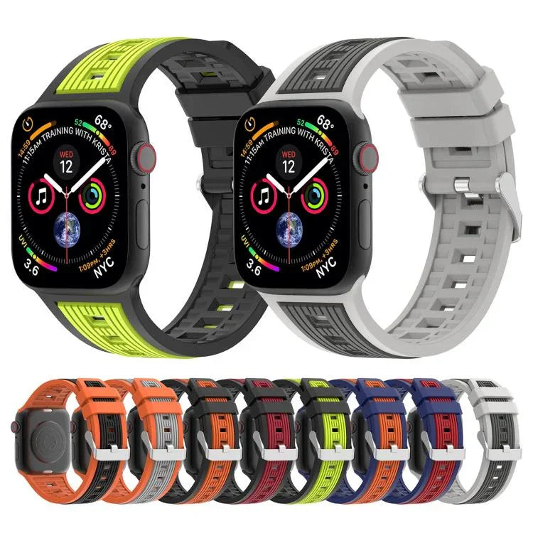 Zweifarbiges Silikonarmband mit vertikalen Streifen, passend für Apple Watch 46 mm / 49 mm / 45 mm / 44 mm und 42 mm / 41 mm / 40 mm / 38 mm