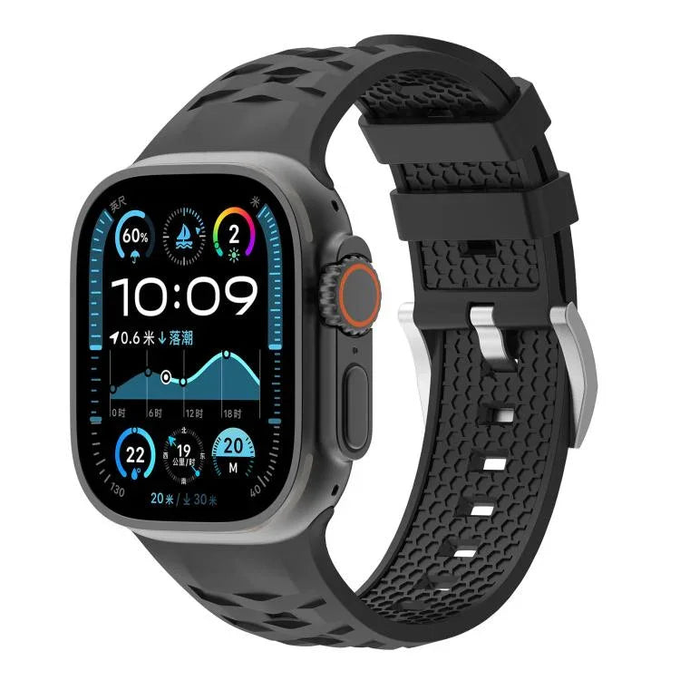 Zweifarbiges Silikonarmband mit Reifenmuster, passend für Apple Watch 46 mm / 49 mm / 45 mm / 44 mm und 42 mm / 41 mm / 40 mm / 38 mm