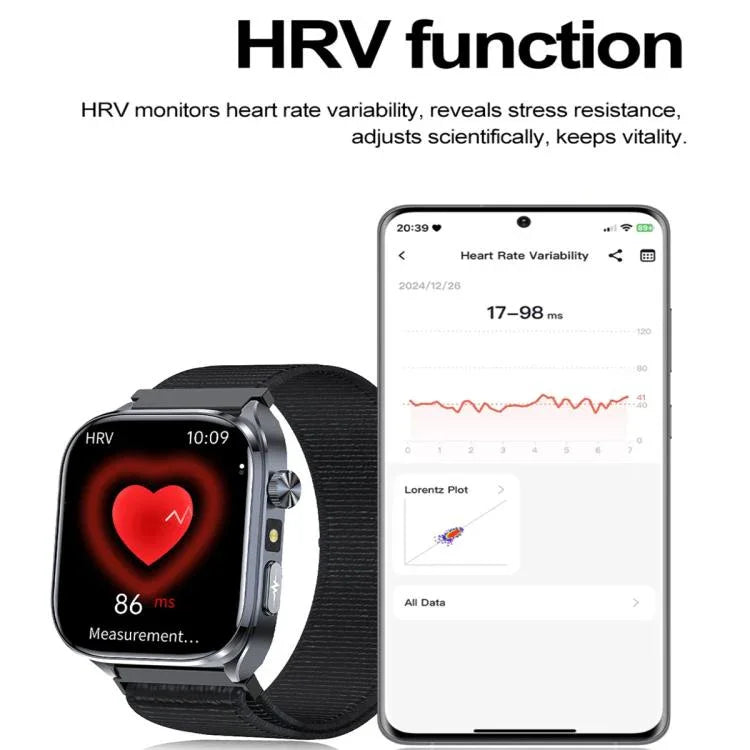 ET572 Smartwatch mit 2,0-Zoll-Farbdisplay, Silikonarmband, unterstützt Gesundheitsüberwachung/EKG