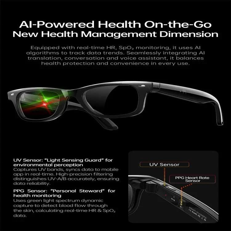 W300 Smartbrille, unterstützt UV-Erkennung / KI-gestützte Übersetzung / Bluetooth-Anrufe