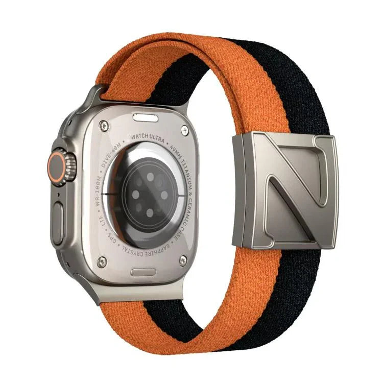 Zweifarbiges Nylon-Armband mit Z-förmigem Magnetverschluss, passend für Apple Watch 46 mm / 49 mm / 45 mm / 44 mm und 42 mm / 41 mm / 40 mm / 38 mm