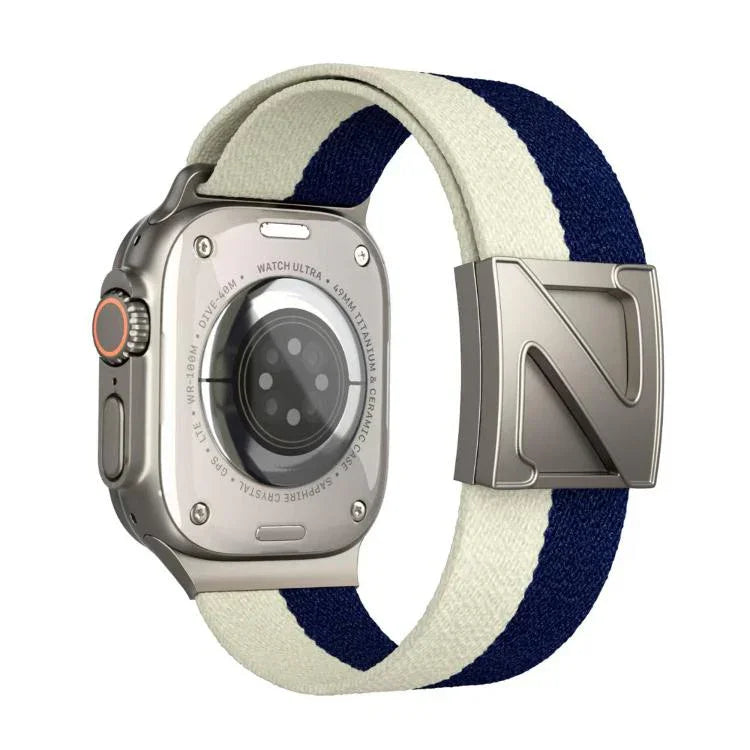 Zweifarbiges Nylon-Armband mit Z-förmigem Magnetverschluss, passend für Apple Watch 46 mm / 49 mm / 45 mm / 44 mm und 42 mm / 41 mm / 40 mm / 38 mm
