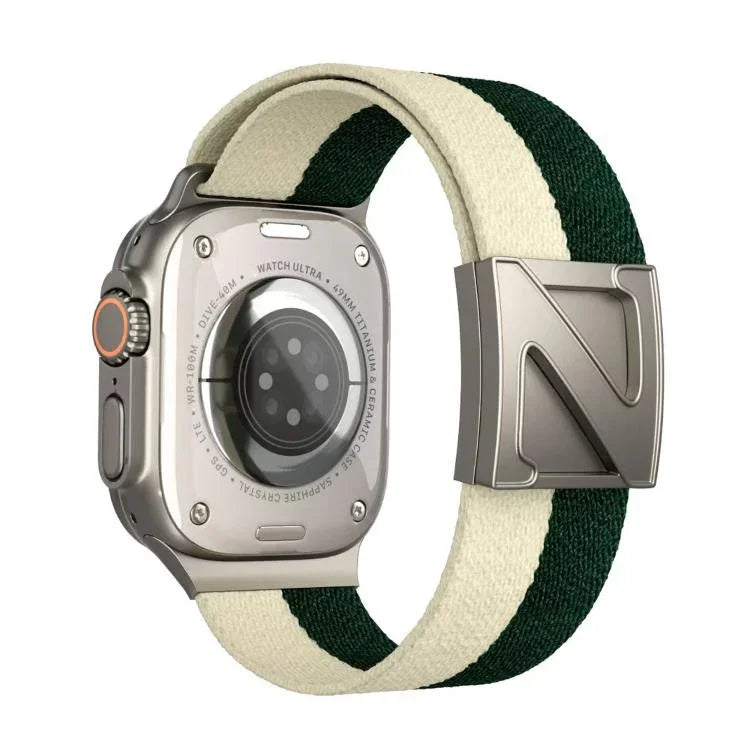 Zweifarbiges Nylon-Armband mit Z-förmigem Magnetverschluss, passend für Apple Watch 46 mm / 49 mm / 45 mm / 44 mm und 42 mm / 41 mm / 40 mm / 38 mm