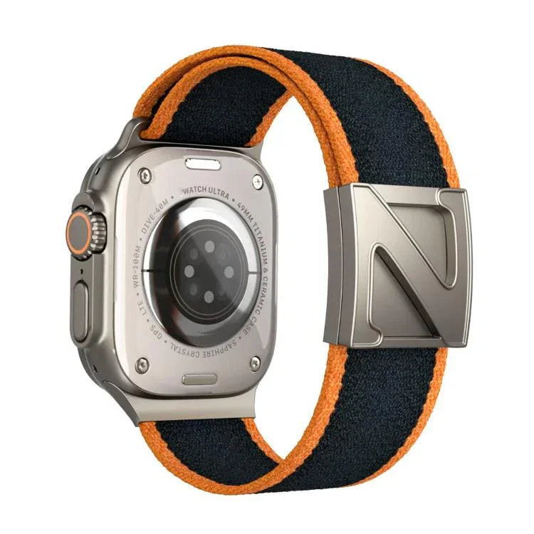 Zweifarbiges Nylon-Armband mit Z-förmigem Magnetverschluss, passend für Apple Watch 46 mm / 49 mm / 45 mm / 44 mm und 42 mm / 41 mm / 40 mm / 38 mm