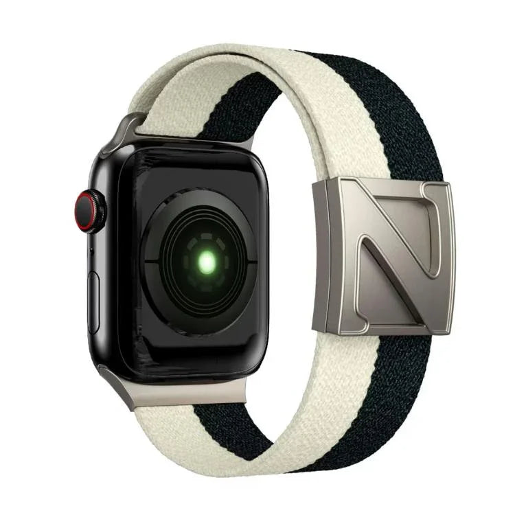 Zweifarbiges Nylon-Armband mit Z-förmigem Magnetverschluss, passend für Apple Watch 46 mm / 49 mm / 45 mm / 44 mm und 42 mm / 41 mm / 40 mm / 38 mm