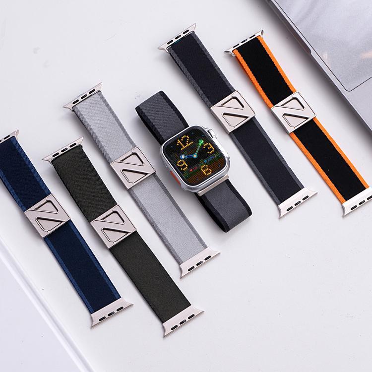 Zweifarbiges Nylon-Armband mit Z-förmigem Magnetverschluss, passend für Apple Watch 46 mm / 49 mm / 45 mm / 44 mm und 42 mm / 41 mm / 40 mm / 38 mm