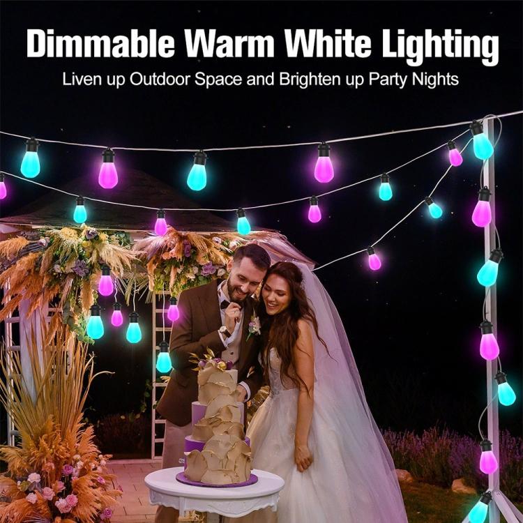 S14 RGBIC LED-App und Sprachsteuerung Bluetooth Smart Outdoor Lichterkette 12M 20 Glühbirnen