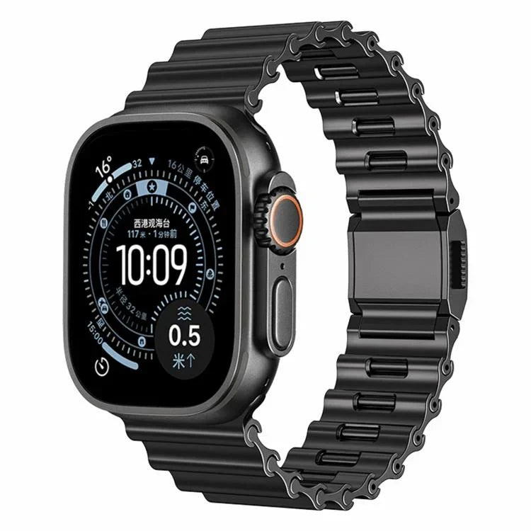 Edelstahl-Uhrenarmband mit Magnetverschluss im Ocean Wave-Design, passend für Apple Watch 46 mm / 49 mm / 45 mm / 44 mm