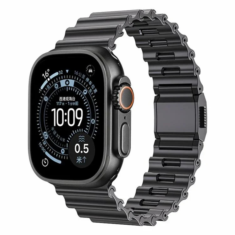 Edelstahl-Uhrenarmband mit Magnetverschluss im Ocean Wave-Design, passend für Apple Watch 46 mm / 49 mm / 45 mm / 44 mm