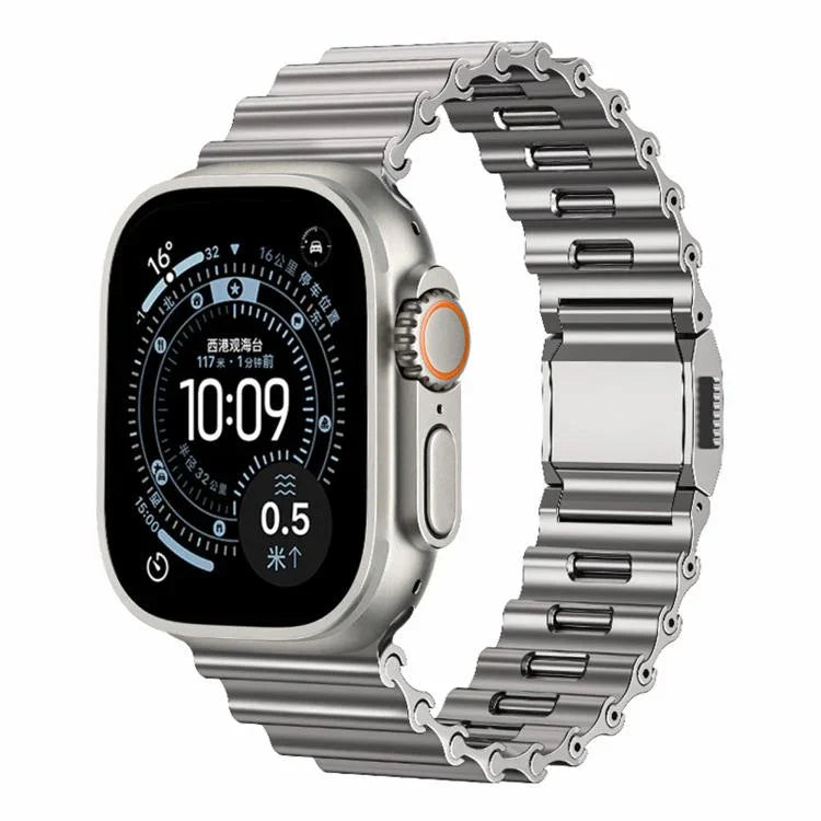 Edelstahl-Uhrenarmband mit Magnetverschluss im Ocean Wave-Design, passend für Apple Watch 46 mm / 49 mm / 45 mm / 44 mm