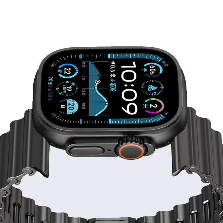 Edelstahl-Uhrenarmband mit Magnetverschluss im Ocean Wave-Design, passend für Apple Watch 46 mm / 49 mm / 45 mm / 44 mm