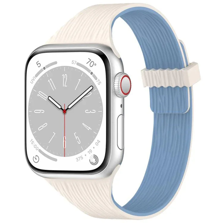 Magnetisches Silikonarmband mit Wasser-Holzmaserung für schmale Taille, passend für Apple Watch 46 mm / 49 mm / 45 mm / 44 mm und 42 mm / 41 mm / 40 mm / 38 mm
