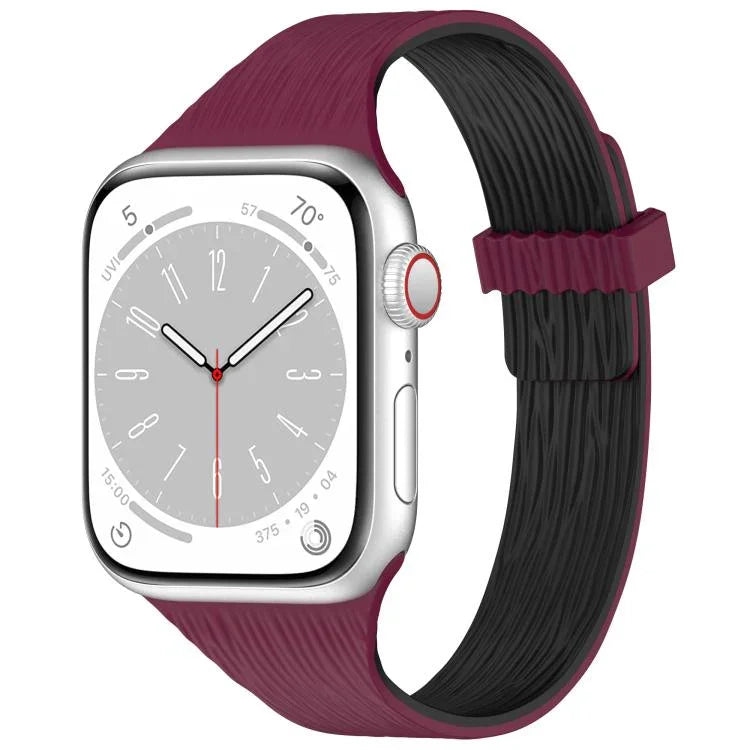 Magnetisches Silikonarmband mit Wasser-Holzmaserung für schmale Taille, passend für Apple Watch 46 mm / 49 mm / 45 mm / 44 mm und 42 mm / 41 mm / 40 mm / 38 mm