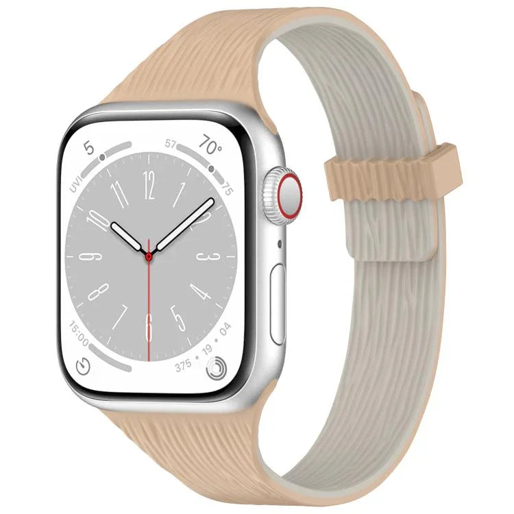 Magnetisches Silikonarmband mit Wasser-Holzmaserung für schmale Taille, passend für Apple Watch 46 mm / 49 mm / 45 mm / 44 mm und 42 mm / 41 mm / 40 mm / 38 mm