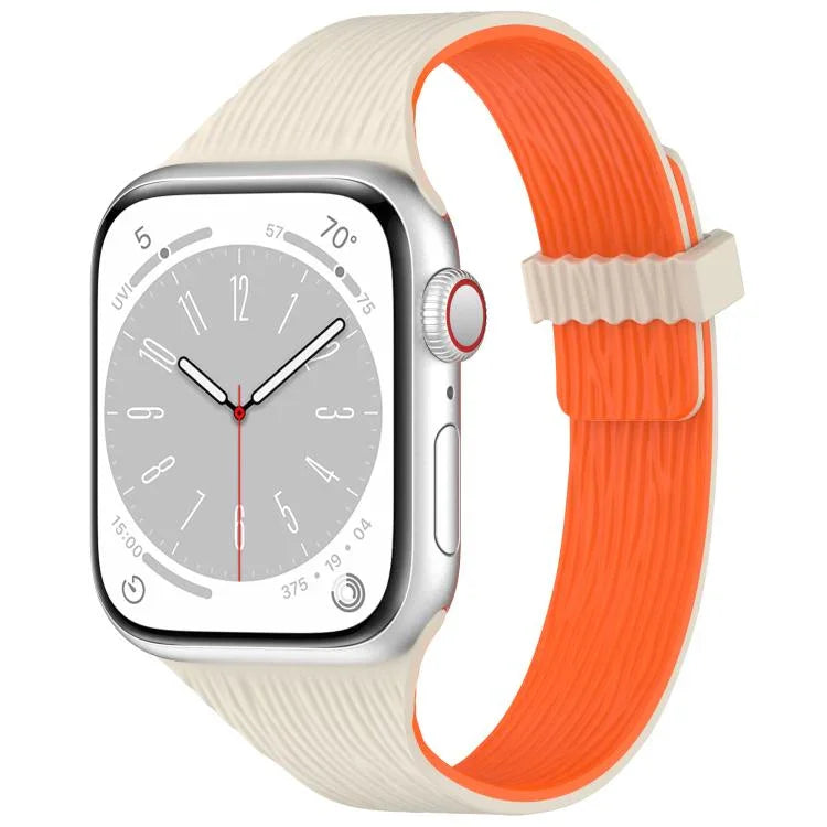 Magnetisches Silikonarmband mit Wasser-Holzmaserung für schmale Taille, passend für Apple Watch 46 mm / 49 mm / 45 mm / 44 mm und 42 mm / 41 mm / 40 mm / 38 mm