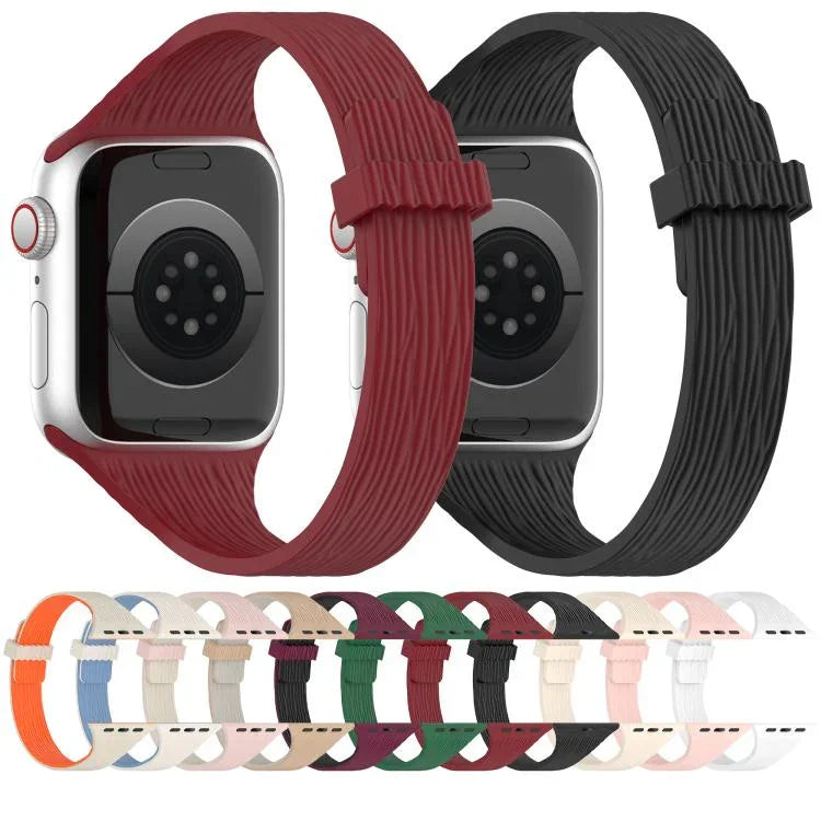 Magnetisches Silikonarmband mit Wasser-Holzmaserung für schmale Taille, passend für Apple Watch 46 mm / 49 mm / 45 mm / 44 mm und 42 mm / 41 mm / 40 mm / 38 mm