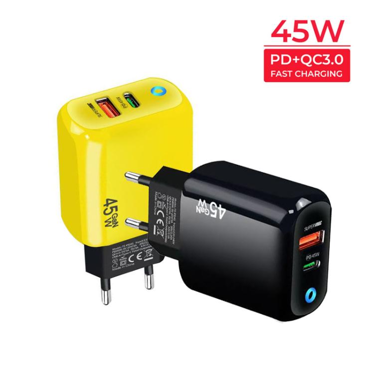 GaN 45W PD3.0 + QC3.0 vollständig kompatibles Protokoll-Ladegerät für Laptops / Tablets, EU-Stecker, EU-Stecker