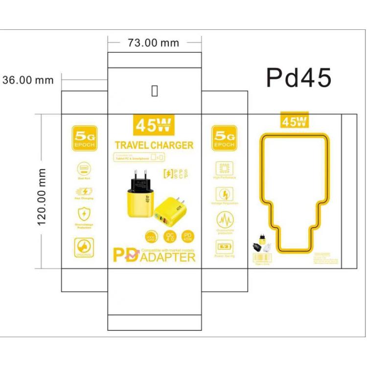 GaN 45W PD3.0 + QC3.0 vollständig kompatibles Protokoll-Ladegerät für Laptops / Tablets, EU-Stecker, EU-Stecker