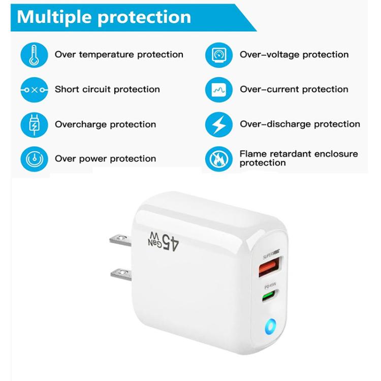 GaN 45W PD3.0 + QC3.0 Vollkompatibles Protokoll-Ladegerät für Laptops / Tablets, US-Stecker