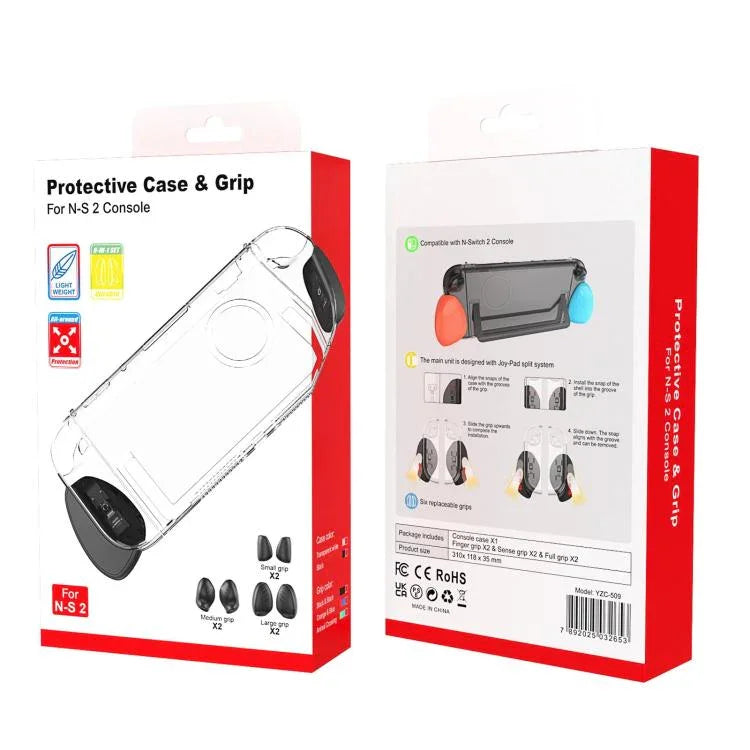 Schutzhülle im Split-Design mit drei austauschbaren Griffsets (groß, mittel, klein) für Nintendo Switch 2