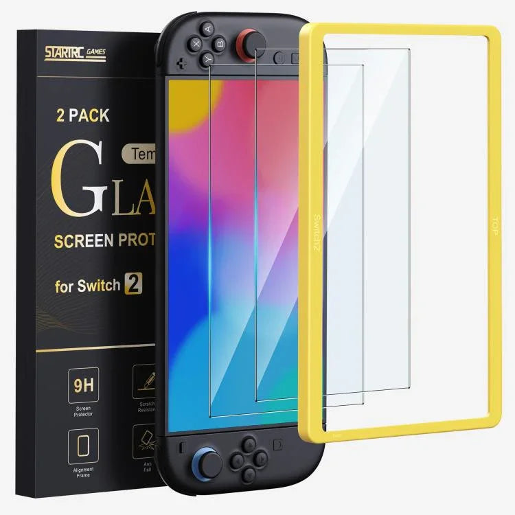 Gaming-Konsole 2-teiliger Displayschutz aus gehärtetem Glas + Rahmen zum Ausrichten, für Nintendo Switch 2