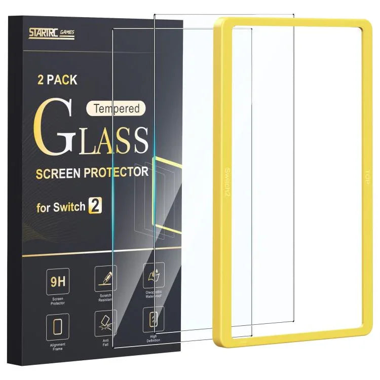 Gaming-Konsole 2-teiliger Displayschutz aus gehärtetem Glas + Rahmen zum Ausrichten, für Nintendo Switch 2
