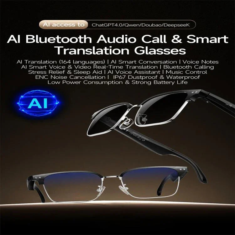 W100D Smart Glasses, Unterstützung für intelligente KI-Übersetzung / KI-Konversation / Bluetooth-Anrufe