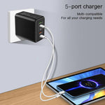 TE-PD43 3x Type-C, 2x USB-A Multiport-Ladegerät für Mobiltelefone / Tablets, EU Stecker, EU Stecker