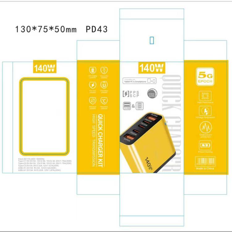 TE-PD43 3x Type-C, 2x USB-A Multiport-Ladegerät für Mobiltelefone / Tablets, EU Stecker, EU Stecker