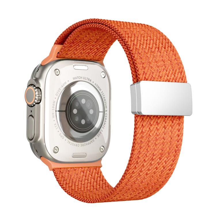 Einfarbiges, magnetisches Armband aus viersträngigem, elastischem Nylon mit Druckknopfverschluss, passend für Apple Watch 46 mm / 49 mm / 45 mm / 44 mm und 42 mm / 41 mm / 40 mm / 38 mm