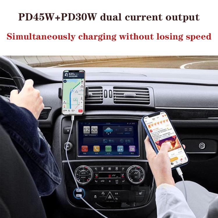 TE-P66 75W Type-C x 2 Dual-Port Fast Charging Car Charger with Type-C to Type-C / 8-Pin Data Cable, TE-P66 with Cable