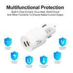 TE-P66 75W Type-C x 2 Dual-Port Fast Charging Car Charger with Type-C to Type-C / 8-Pin Data Cable, TE-P66 with Cable