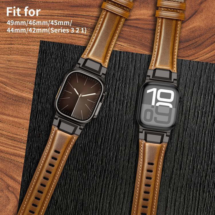 Lederarmband im Panzerstil, für Apple Watch 46 mm / 49 mm / 45 mm / 44 mm