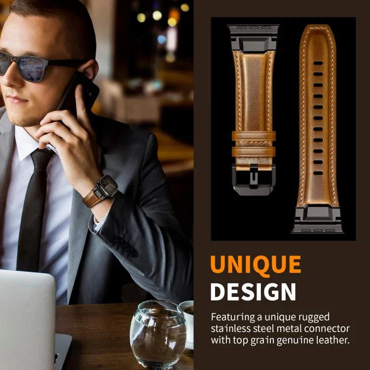 Lederarmband im Panzerstil, für Apple Watch 46 mm / 49 mm / 45 mm / 44 mm