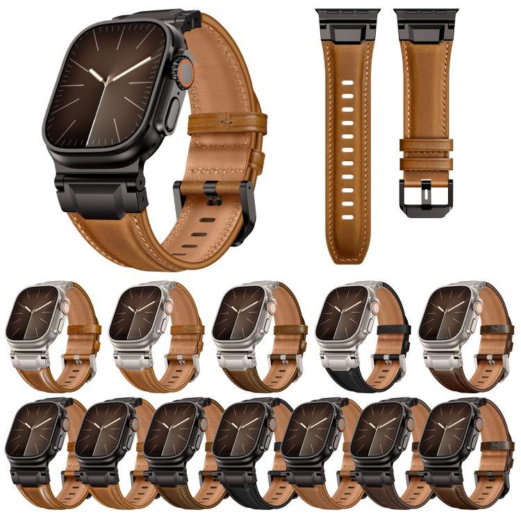 Lederarmband im Panzerstil, für Apple Watch 46 mm / 49 mm / 45 mm / 44 mm