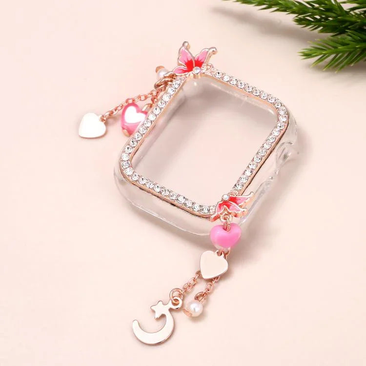 Uhrengehäuse aus Polycarbonat mit Quasten-Schmetterling und Diamantverzierung, passend für Apple Watch Series 6/5/4 &amp; SE (44 mm, 40 mm, 45 mm und 41 mm).