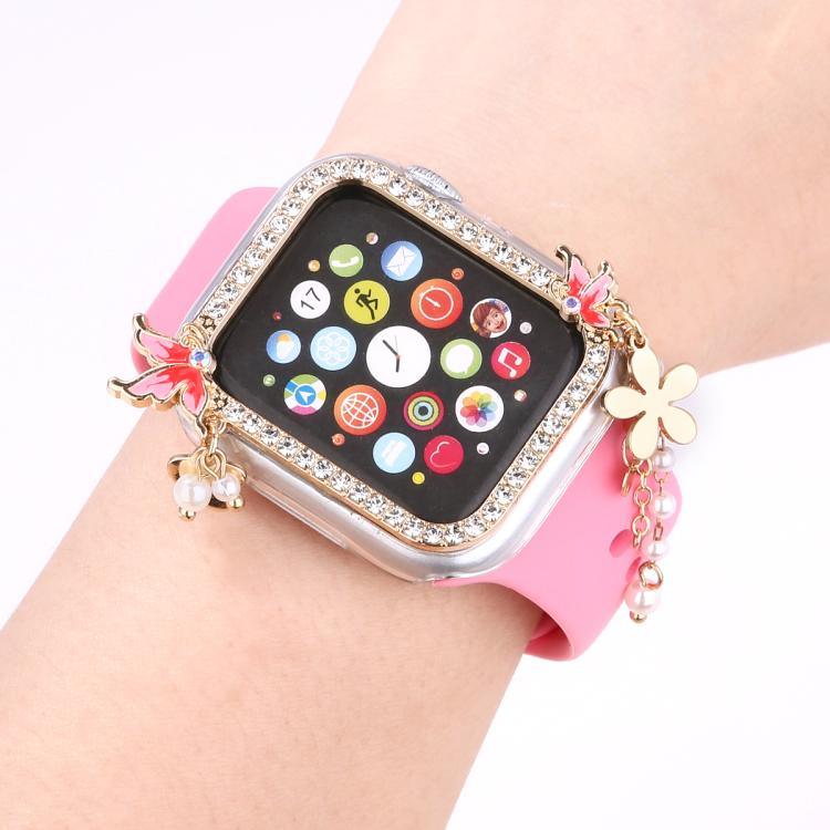 Uhrengehäuse aus Polycarbonat mit Quasten-Schmetterling und Diamantverzierung, passend für Apple Watch Series 6/5/4 &amp; SE (44 mm, 40 mm, 45 mm und 41 mm).