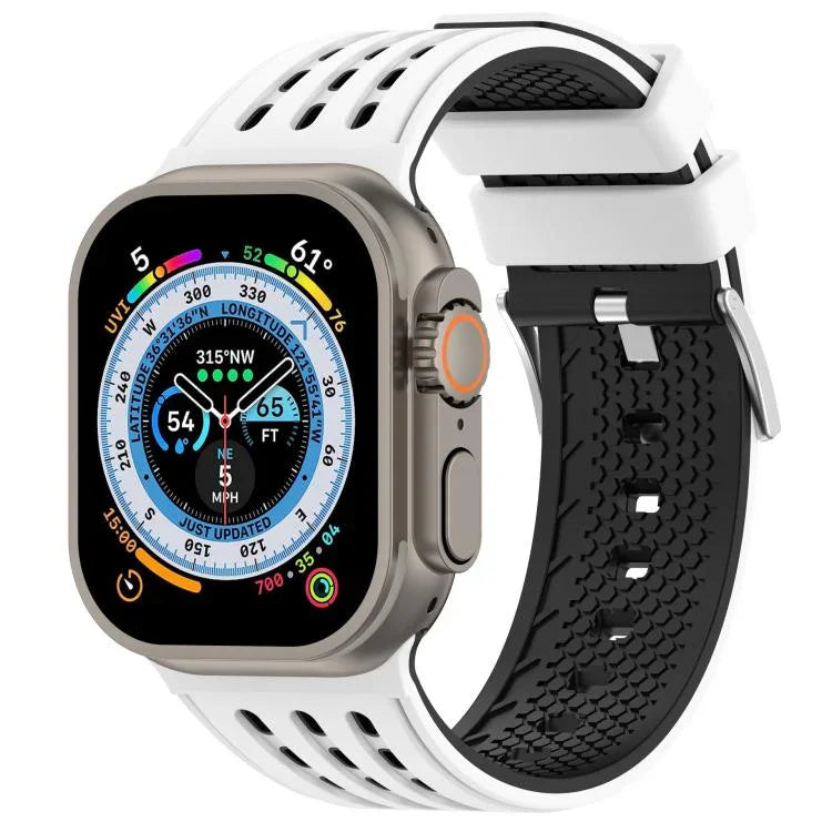 Atmungsaktives Silikonarmband mit vertikalen Löchern in zwei Farben, passend für Apple Watch 46 mm / 49 mm / 45 mm / 44 mm