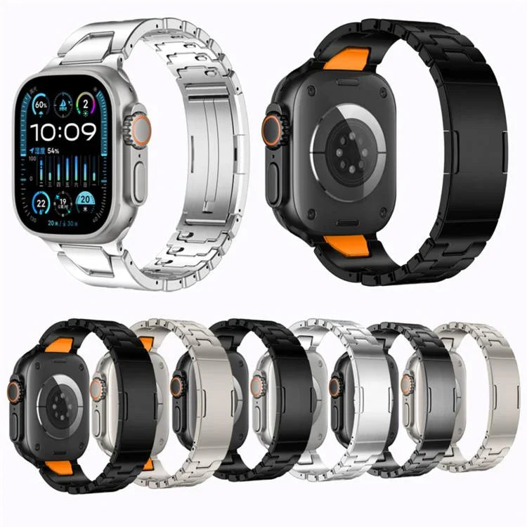 Edelstahl-Uhrenarmband mit H-förmigem Schnellverschluss und Schmetterlingsschließe, passend für Apple Watch 44 mm / 45 mm / 46 mm / 49 mm und 42 mm / 41 mm / 40 mm / 38 mm