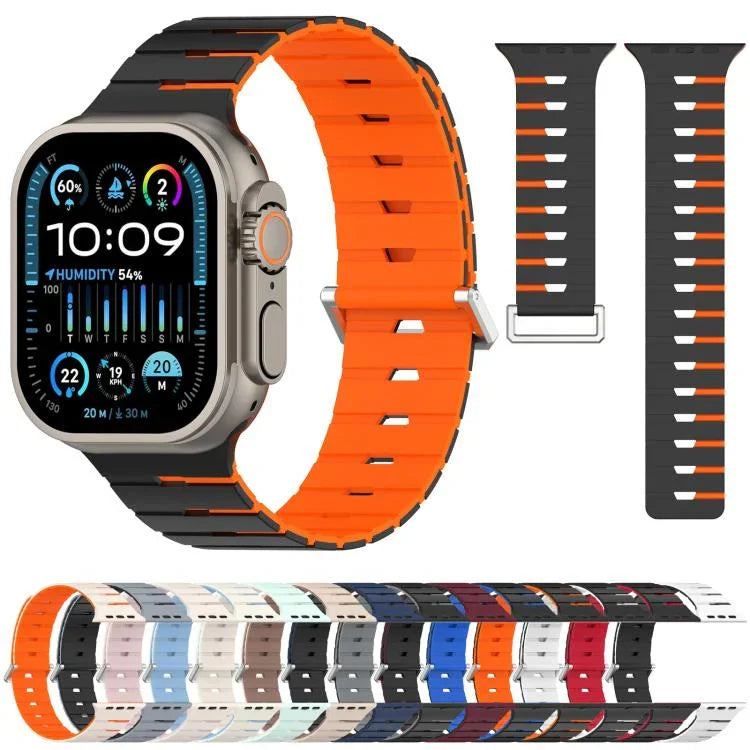 Magnetisches Silikonarmband im Melodica-Stil, zweifarbig, für Apple Watch 46 mm / 49 mm / 45 mm / 44 mm, für Apple Watch 42 mm / 41 mm / 40 mm / 38 mm