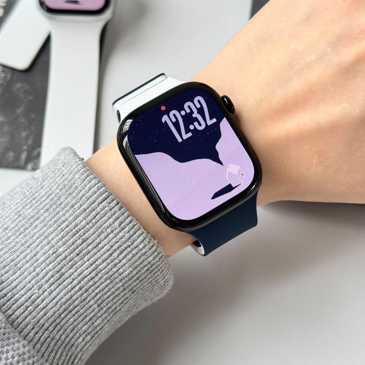 Zweifarbiges, magnetisches Silikonarmband mit Litschi-Textur, passend für Apple Watch 46 mm / 49 mm / 45 mm / 44 mm und 42 mm / 41 mm / 40 mm / 38 mm
