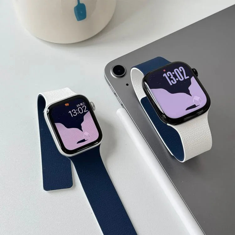 Zweifarbiges, magnetisches Silikonarmband mit Litschi-Textur, passend für Apple Watch 46 mm / 49 mm / 45 mm / 44 mm und 42 mm / 41 mm / 40 mm / 38 mm