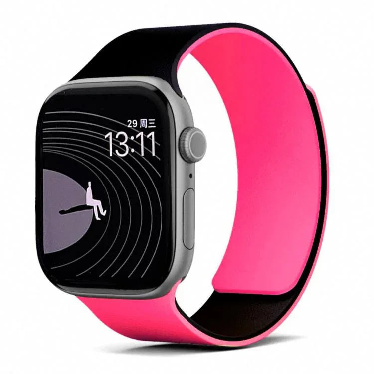 Zweifarbiges, magnetisches Silikonarmband mit Litschi-Textur, passend für Apple Watch 46 mm / 49 mm / 45 mm / 44 mm und 42 mm / 41 mm / 40 mm / 38 mm