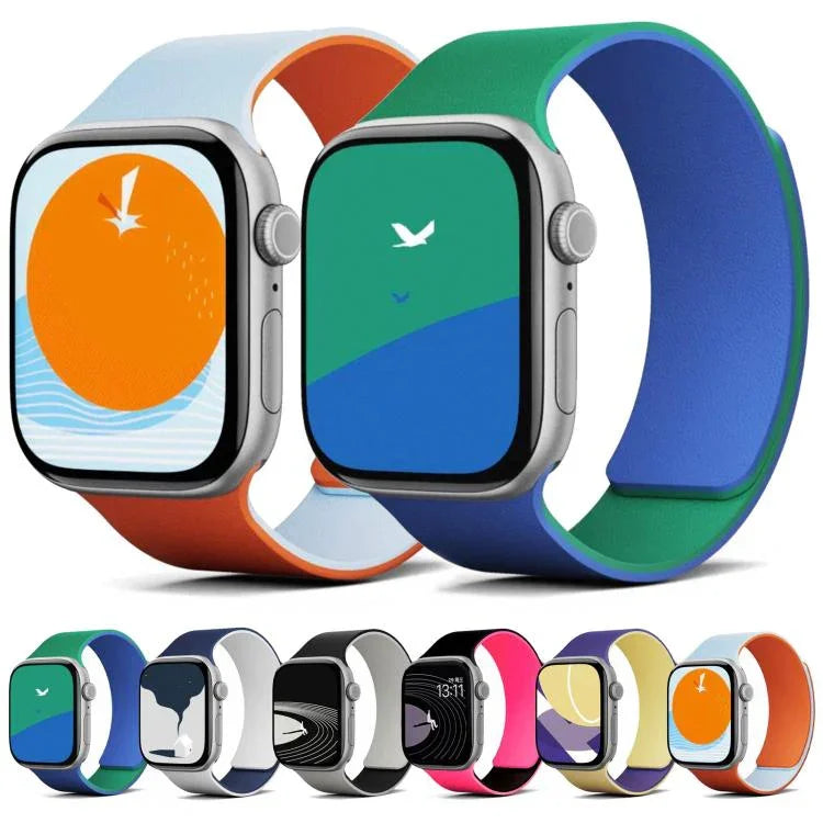 Zweifarbiges, magnetisches Silikonarmband mit Litschi-Textur, passend für Apple Watch 46 mm / 49 mm / 45 mm / 44 mm und 42 mm / 41 mm / 40 mm / 38 mm