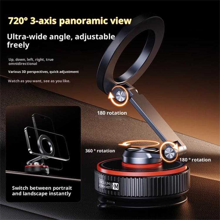 X66 720-Degree Triple-Axis Rotation Folding Magnetic Car Vacuum Suction Cup Phone Holder, X66 (White), X66 (Black)