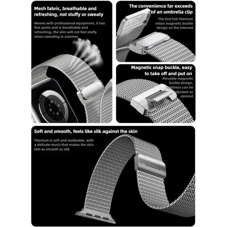 Milanaise-Armband mit Magnetverschluss, komplett aus Titan, für Apple Watch 46 mm / 49 mm / 45 mm / 44 mm