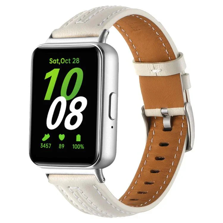 Silbernes, konkaves Lederarmband mit Dornschließe, passend für Samsung Galaxy Fit 3
