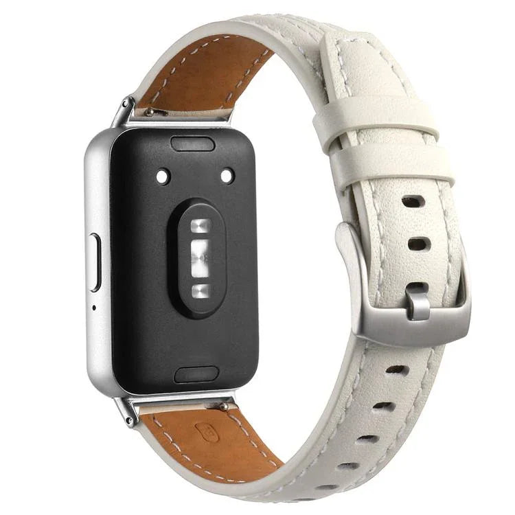 Silbernes, konkaves Lederarmband mit Dornschließe, passend für Samsung Galaxy Fit 3