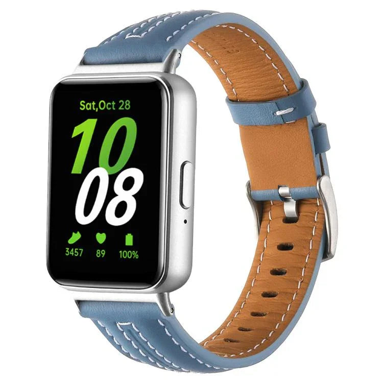 Silbernes, konkaves Lederarmband mit Dornschließe, passend für Samsung Galaxy Fit 3